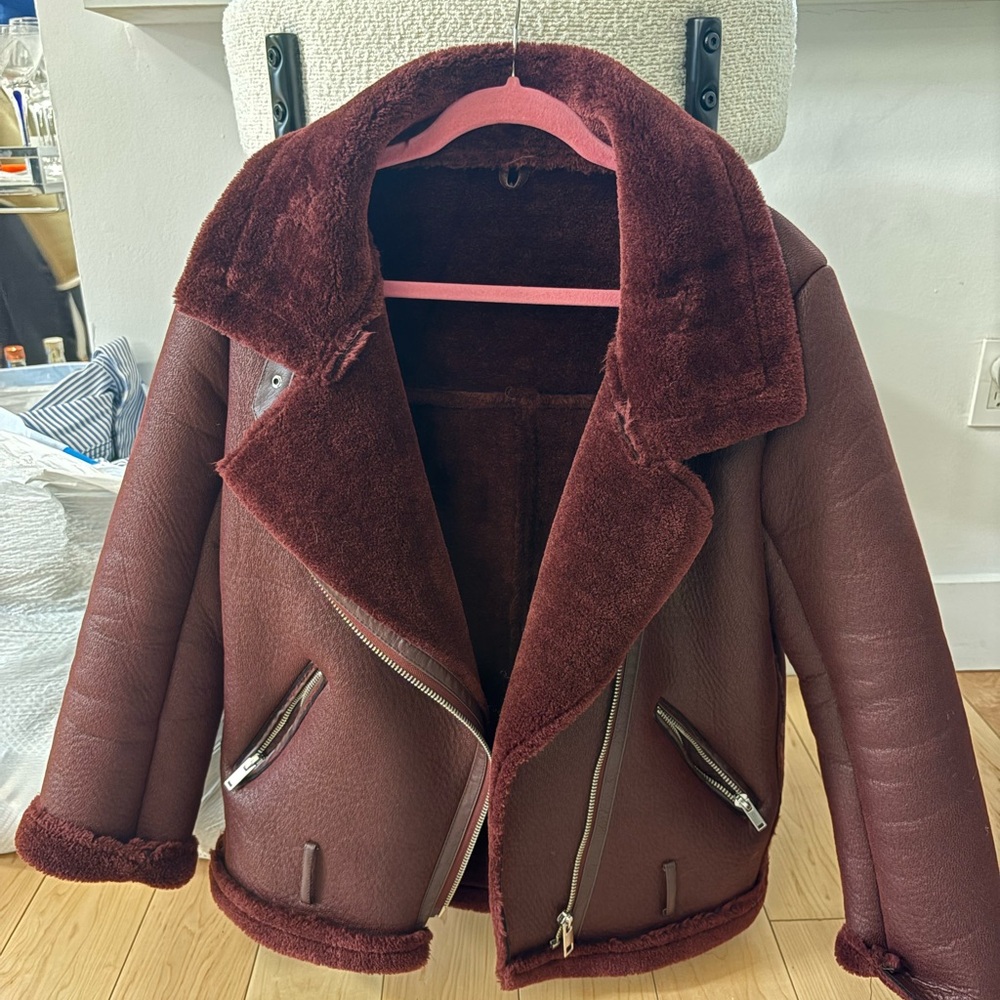 Women's Burgundy Shearling Jacket